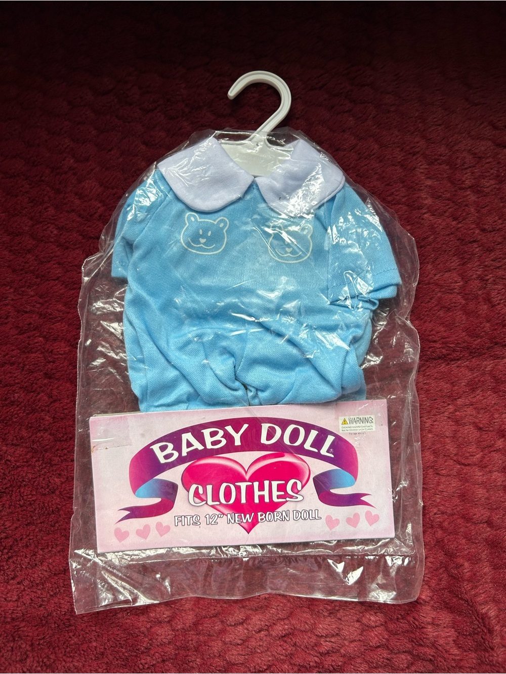 Blue baby boy doll clothes white bear collar 12” newborn doll one piece outfit
